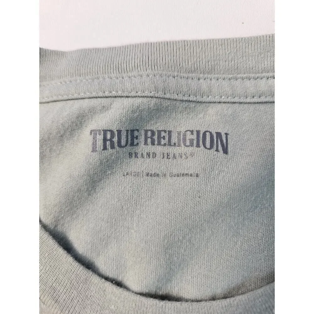 True religion size L large men's mixed media spell out velvet casual t shirt